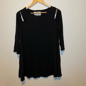 Cupio Black Cold Shoulder Long Sleeve Top
